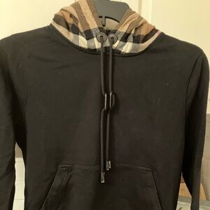 Burberry Black Hoodie with Checkered Hood Women’s XS NWOT